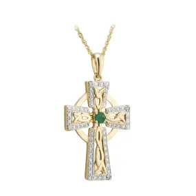 14K Gold Diamond & Emerald Large Cross