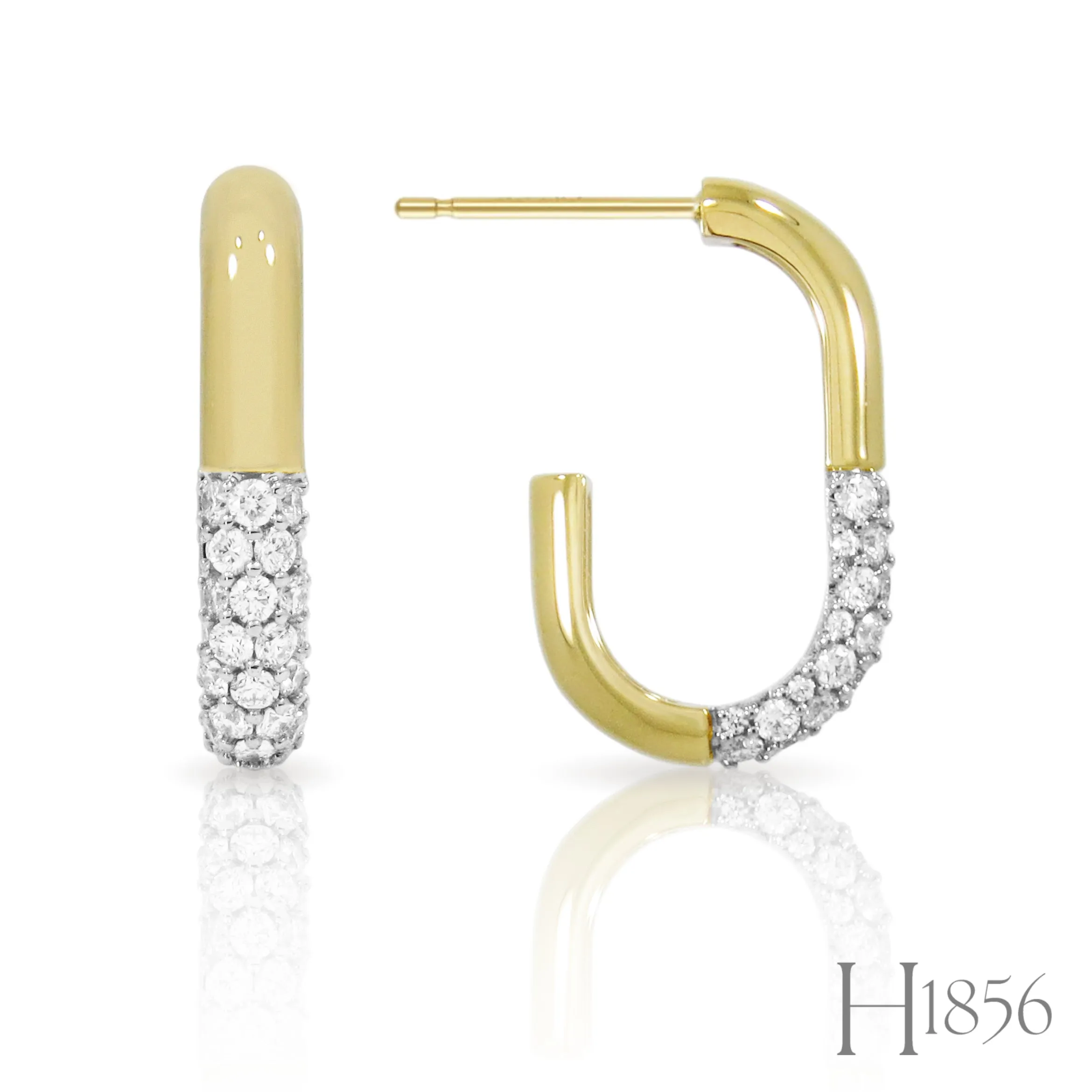 14K Oval Diamond Bar Hoops