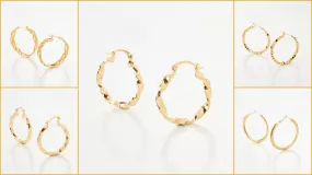 18K Gold Filled Look, Round Hoop Earrings Collection - Five Elegant Designs for Jewelry Artisans