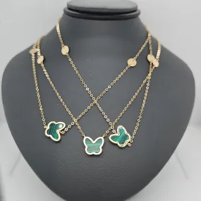 18K Yellow Gold & Malachite Butterfly Necklace- Estate