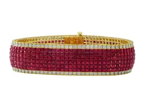 18kt Yellow Gold Diamond & Ruby Invisible Set Bracelet