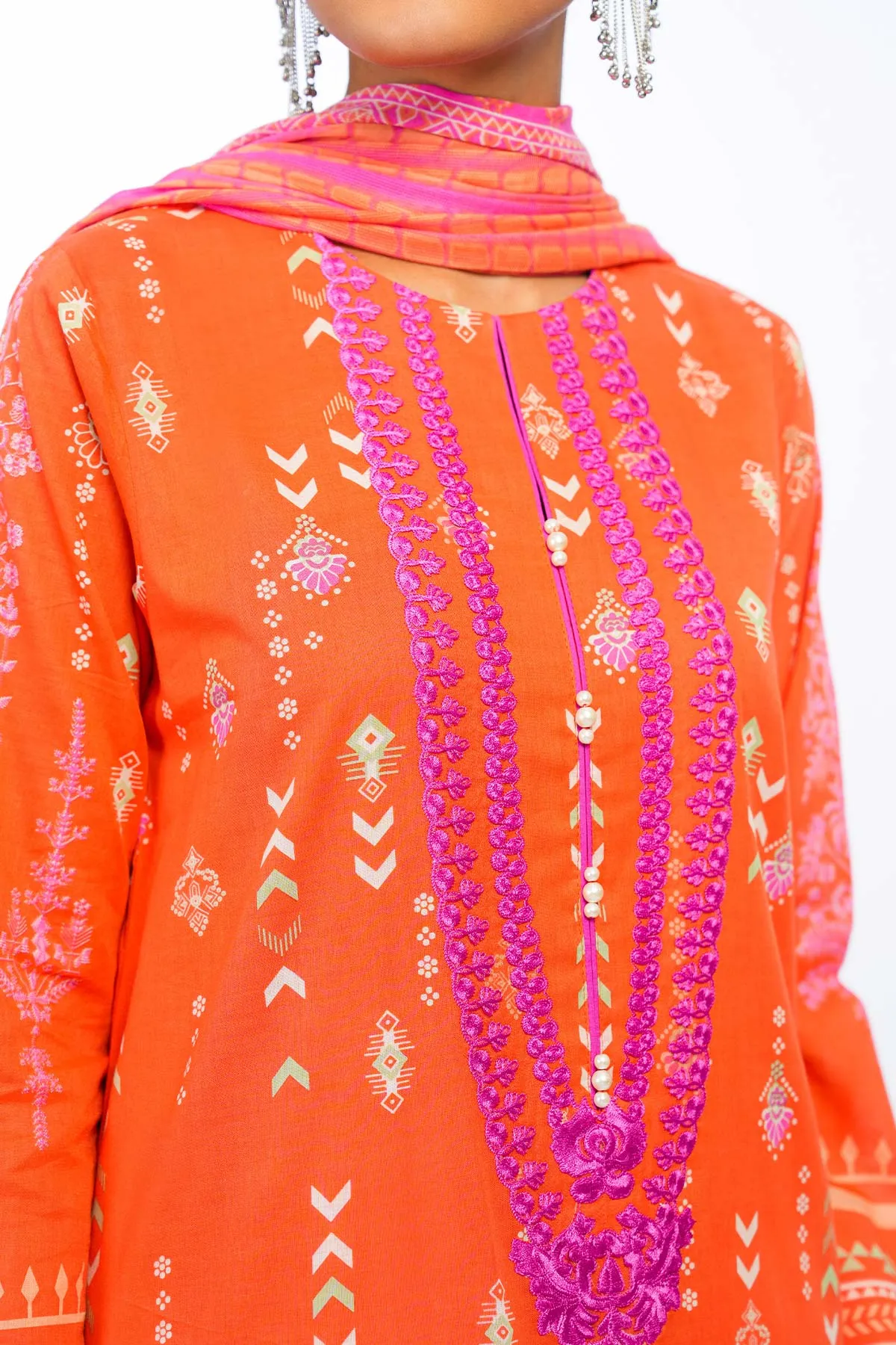 2 Pc Embroidered Lawn Suit With Cotton Net Dupatta