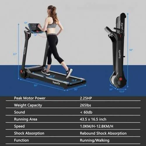 2.25HP Folding Electric Motorized Treadmill-Black