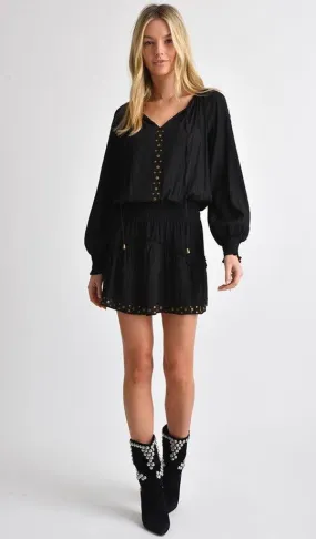 Akio Studded Mini Dress in Black