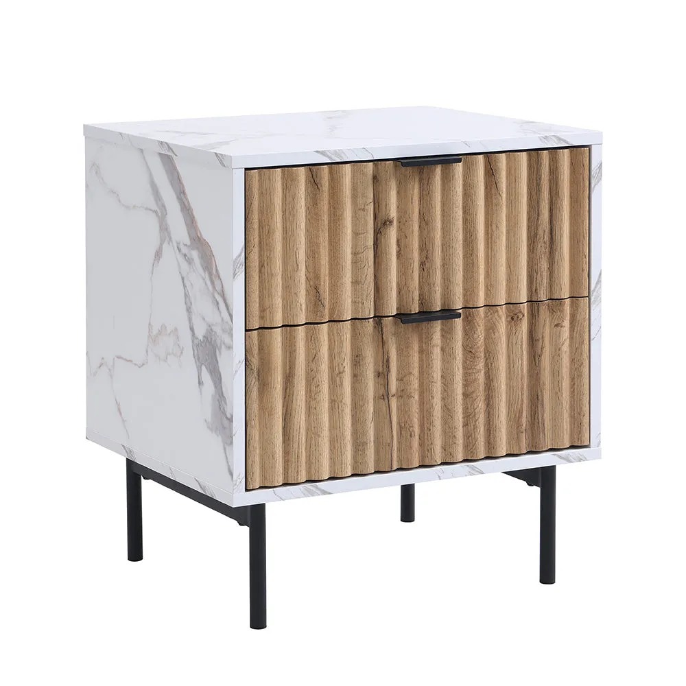 Aspen Oak and Marble Effect 2-Drawer Bedside Table