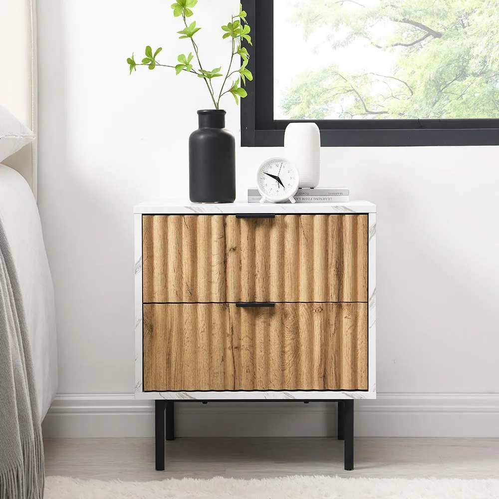 Aspen Oak and Marble Effect 2-Drawer Bedside Table