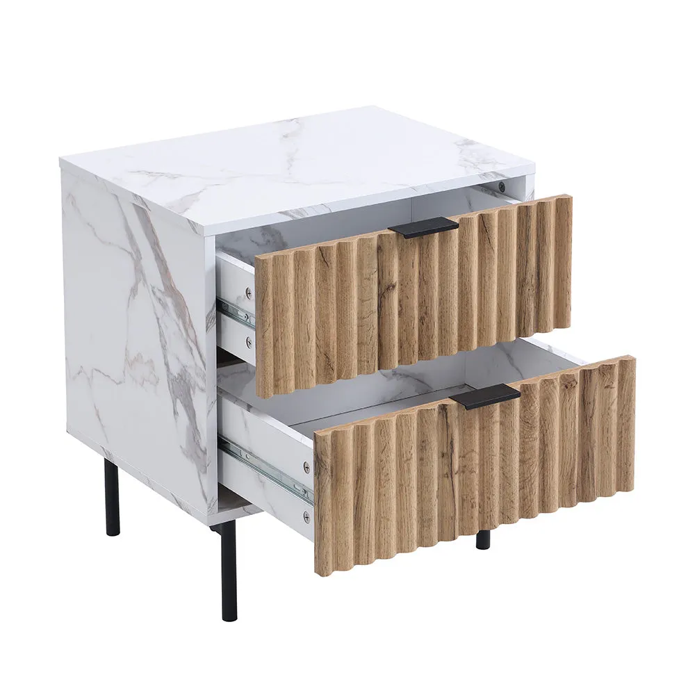 Aspen Oak and Marble Effect 2-Drawer Bedside Table