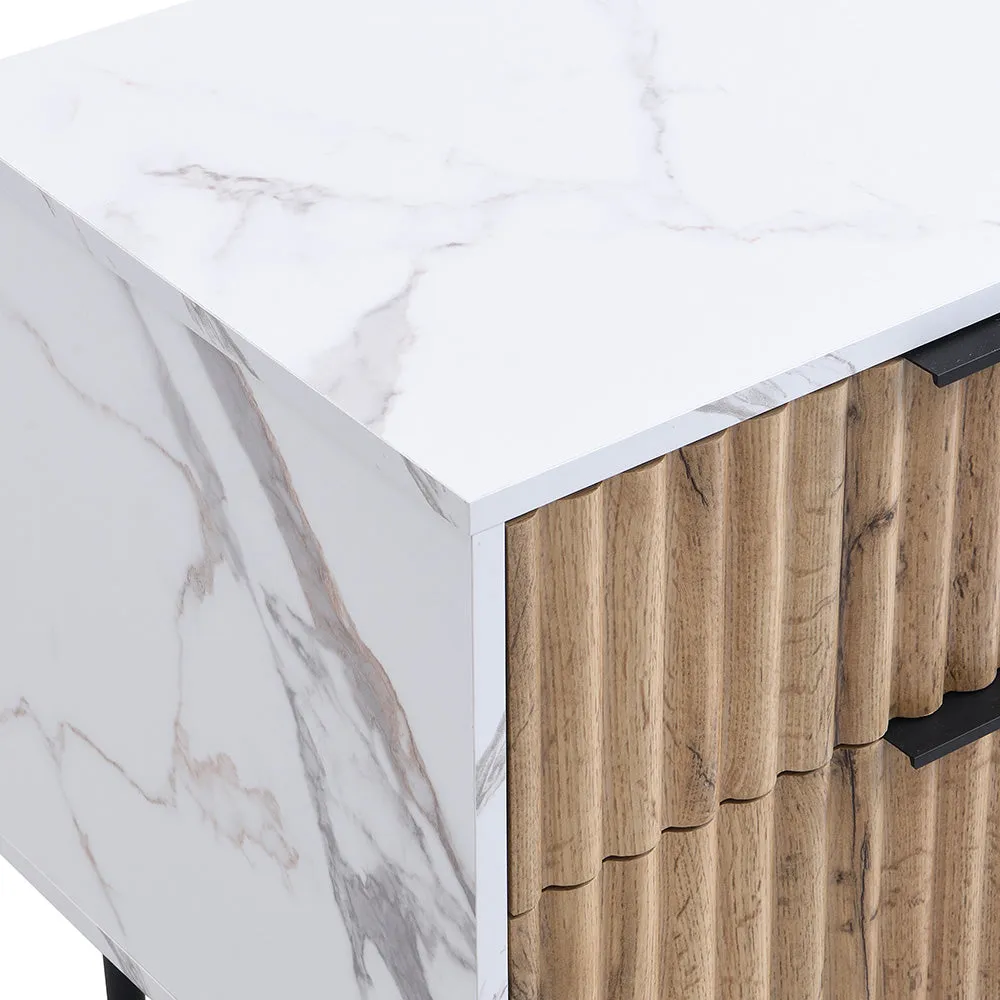 Aspen Oak and Marble Effect 2-Drawer Bedside Table