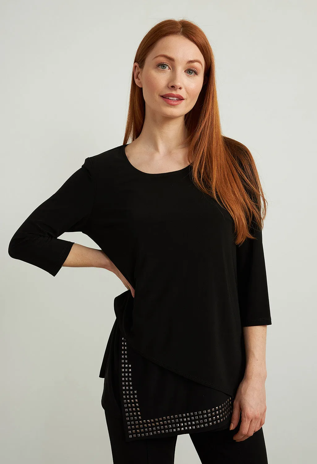 Asymmetrical Studded Hem Top in Black