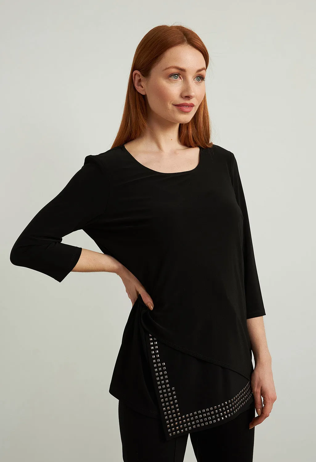 Asymmetrical Studded Hem Top in Black