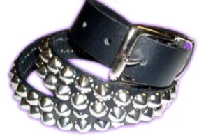 Black Leather Belt w/ 2 Rows of Silver Cone Studs