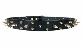 Black Leather Belt w/ Three Rows of Various Spikes