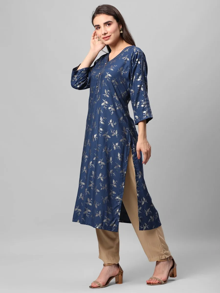 Blue Ornamental Printed Kurta