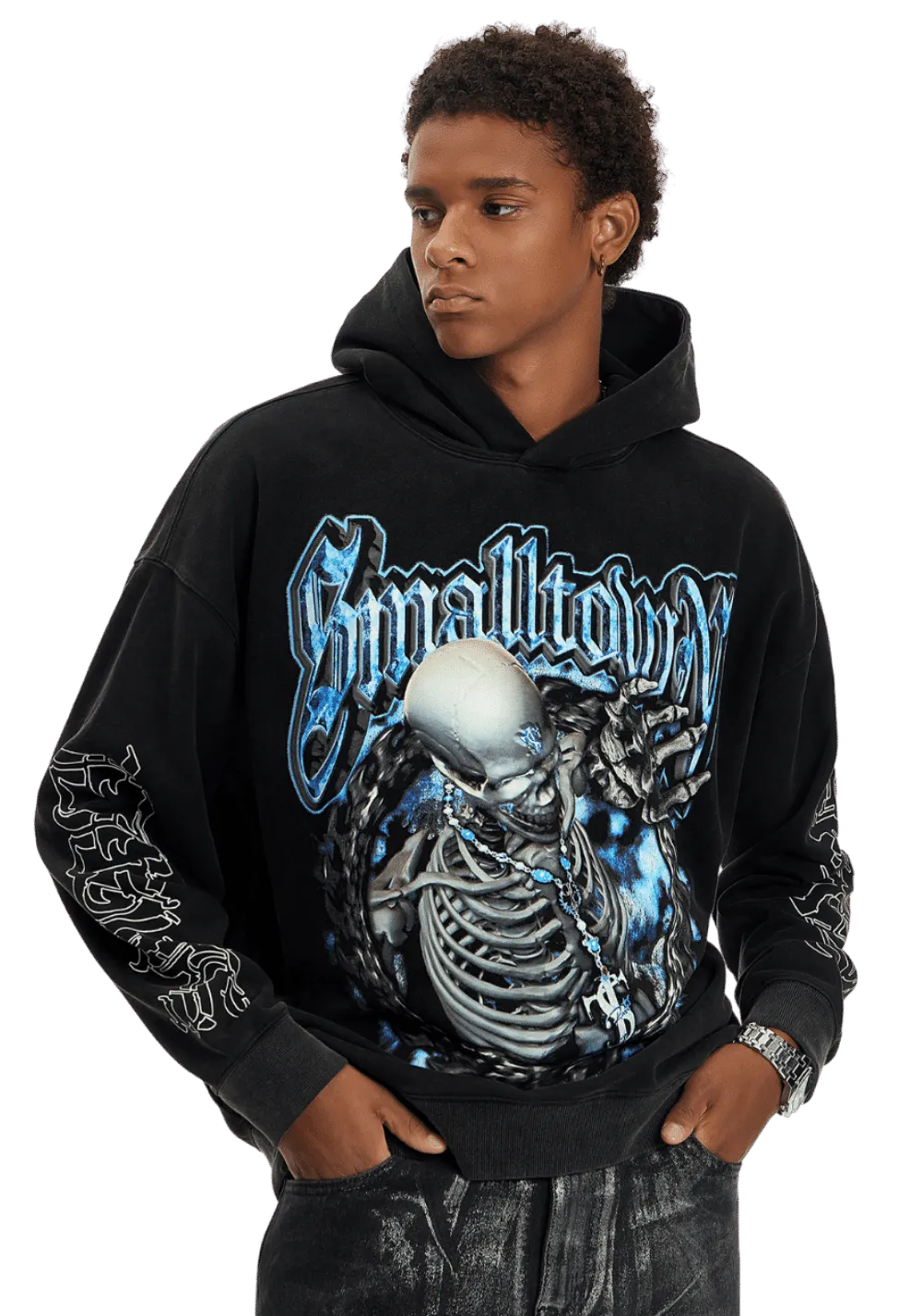 Blue Skull Print Hoodie