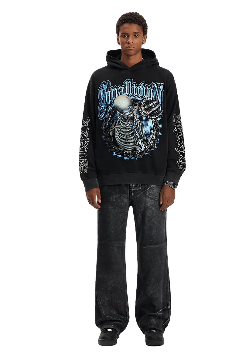 Blue Skull Print Hoodie