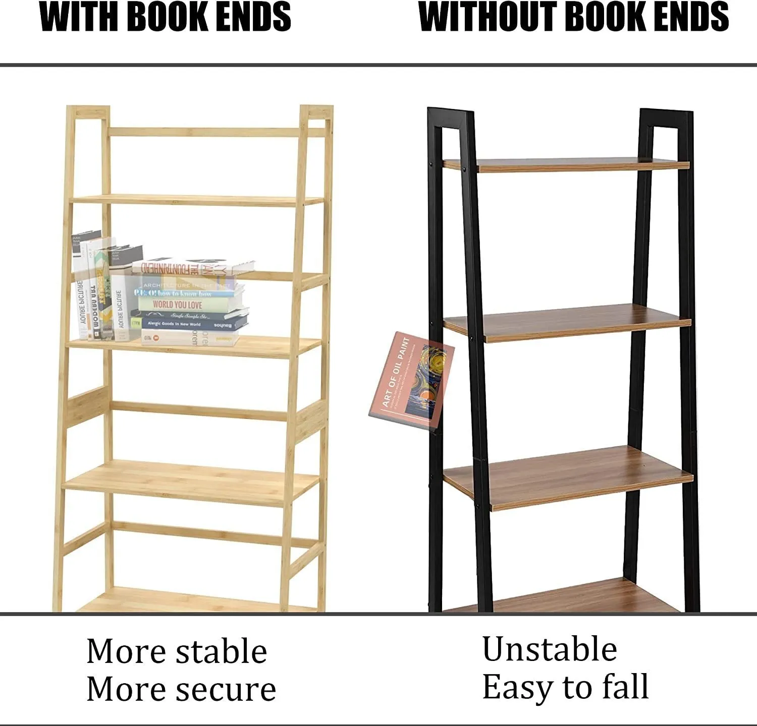 Bookshelf, Ladder Shelf, 4 Tier Tall Bookcase, Modern Open Book Case for Bedroom, Living Room, Office (NATURAL)