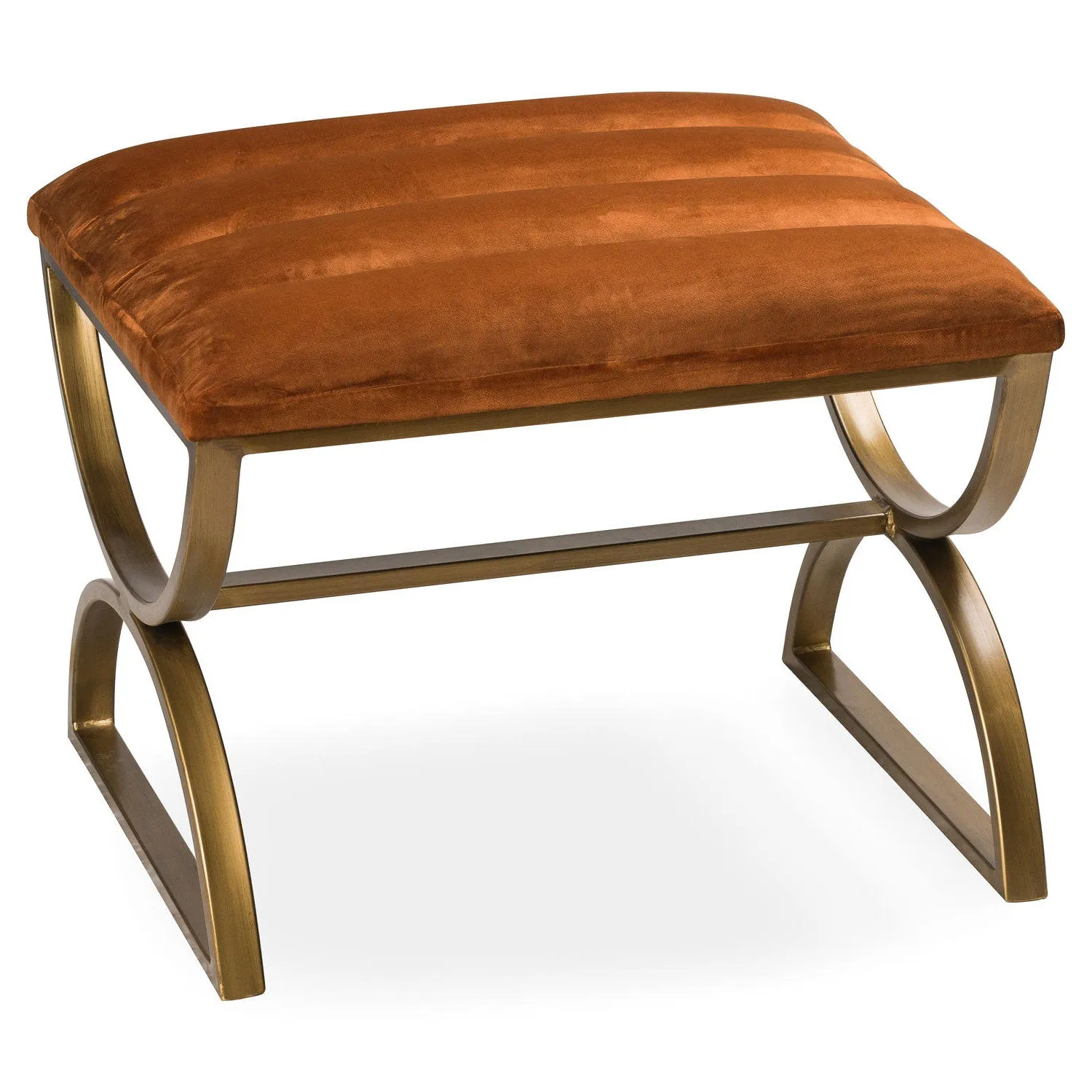 Burnt Orange Brass Ribbed Footstool