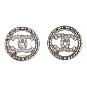 Chanel Silver CC Circle Stud Earrings