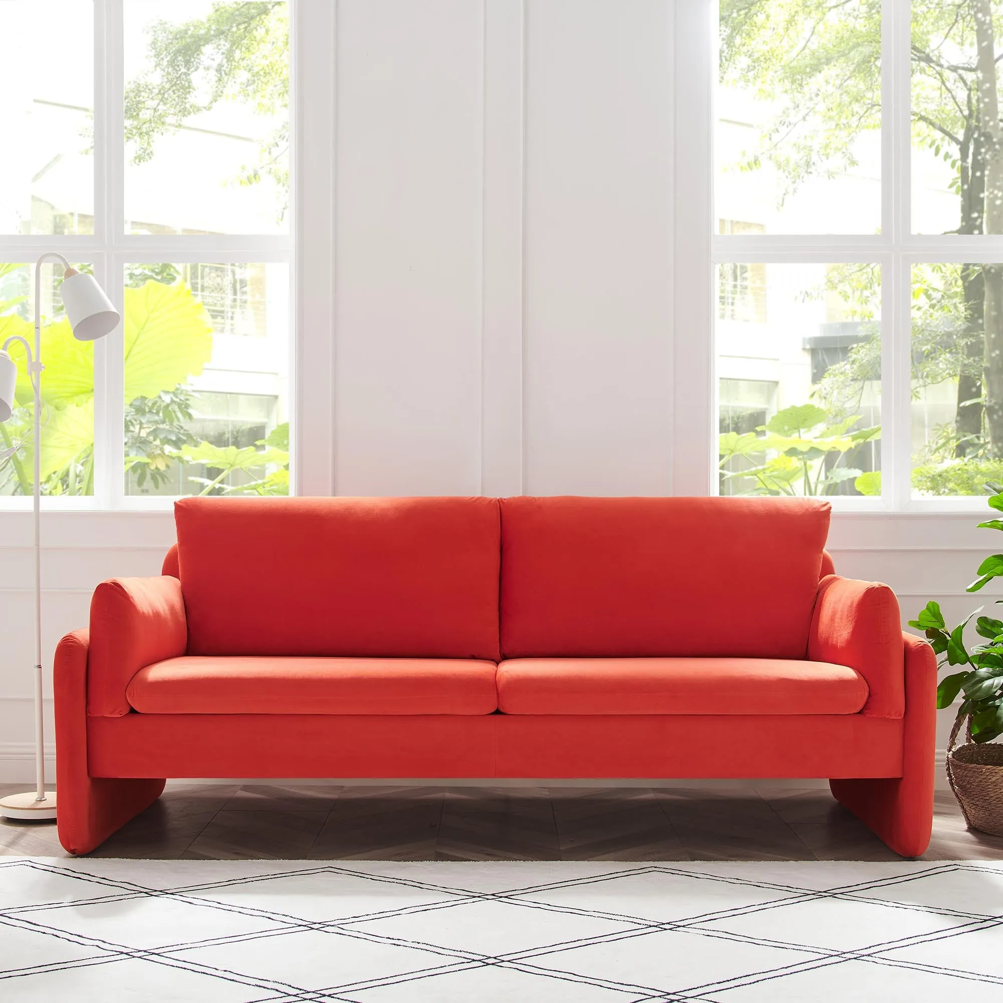 Clapham 3-Seater Flaming Orange Velvet Fabric Sofa