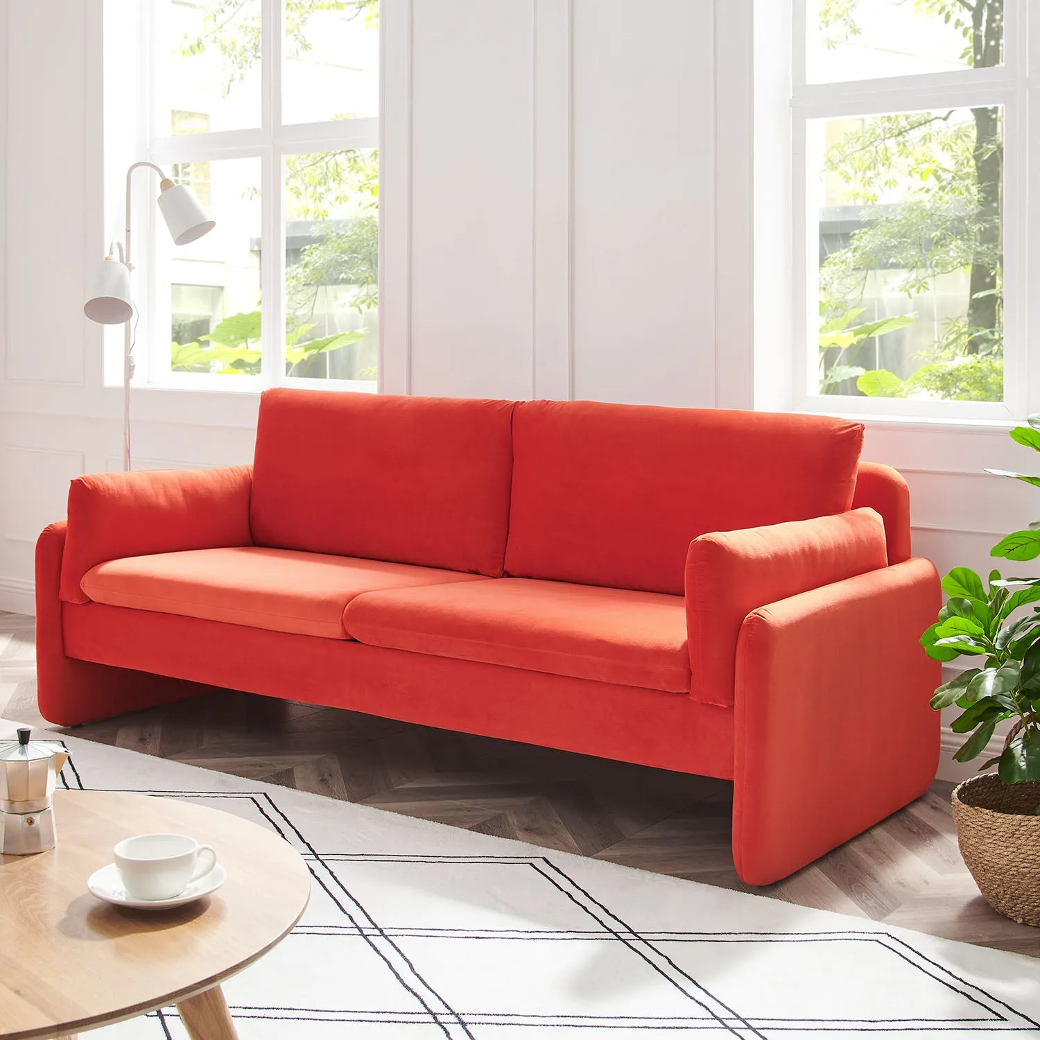 Clapham 3-Seater Flaming Orange Velvet Fabric Sofa