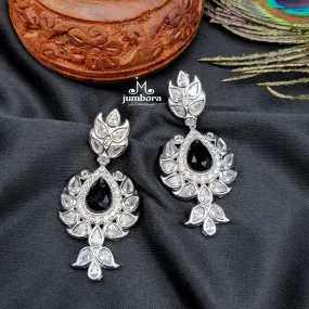 Contemporary Black & White Gold AD Zircon Jhumka Earring