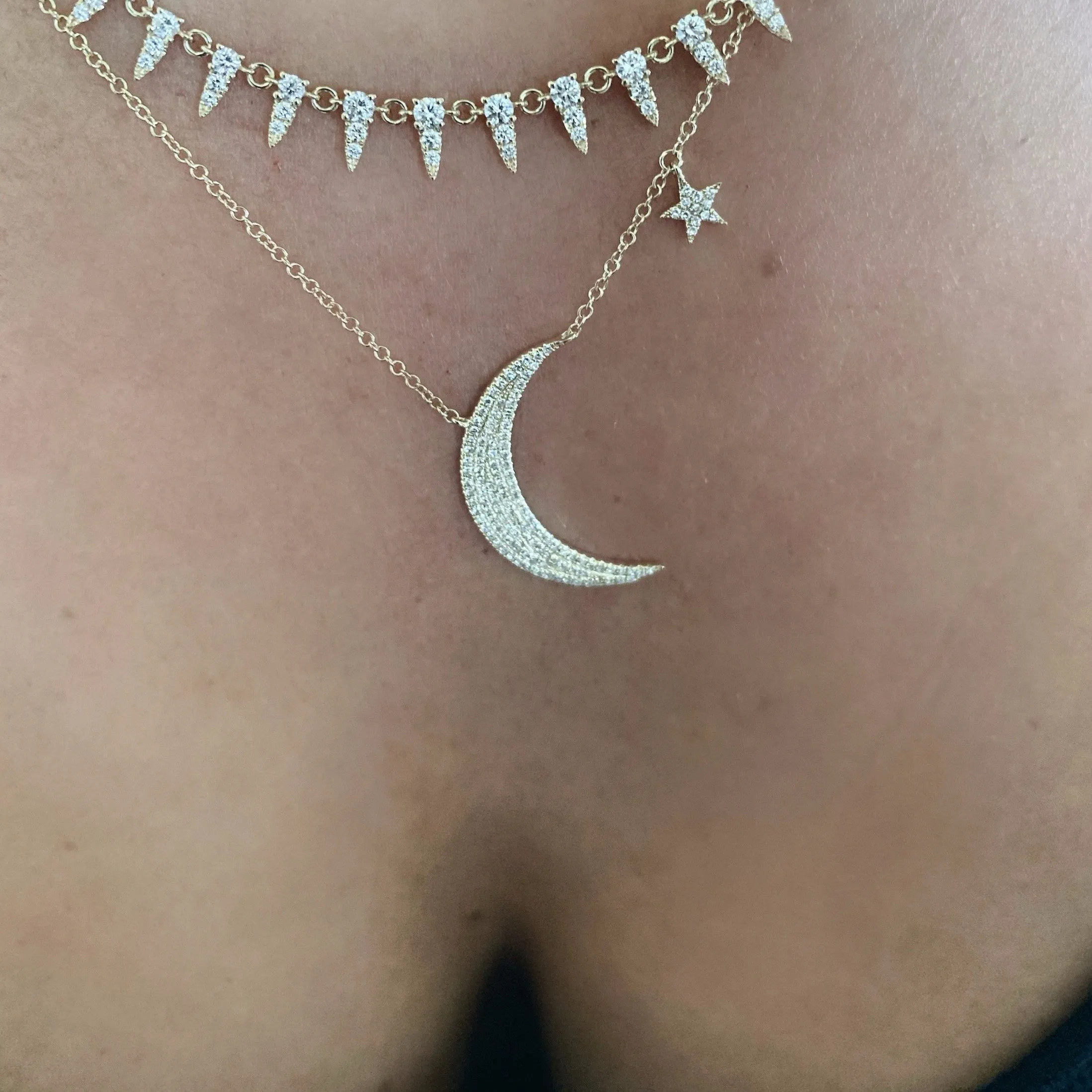 Diamond Crescent Moon with Star Dangle Necklace