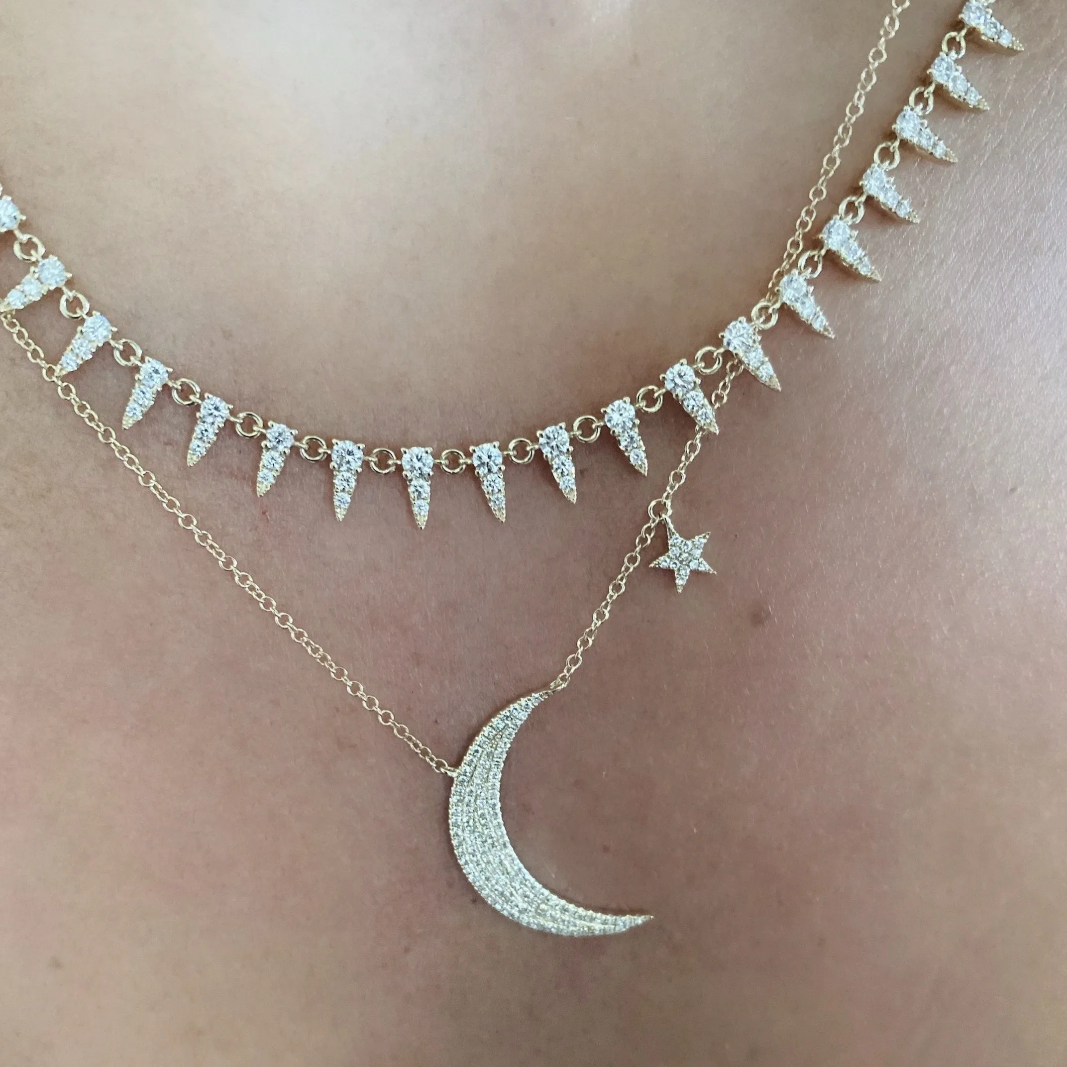 Diamond Crescent Moon with Star Dangle Necklace