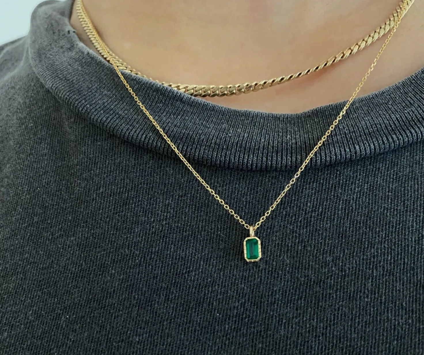 Emerald Cut Emerald Wisp Necklace