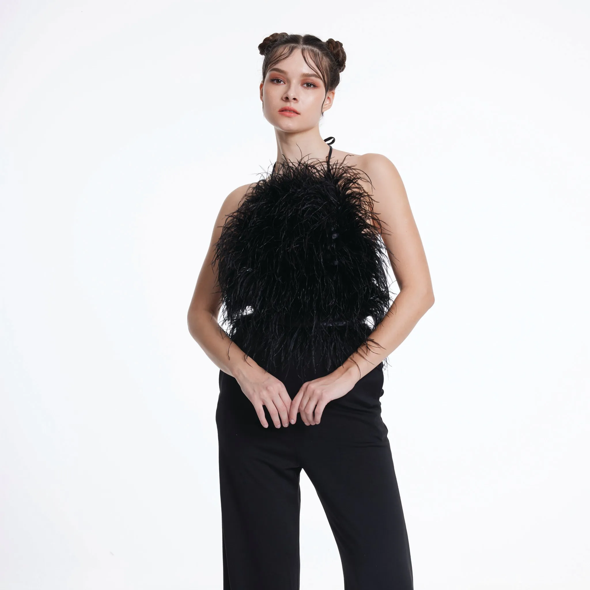 Feathered Halter Jumpsuit