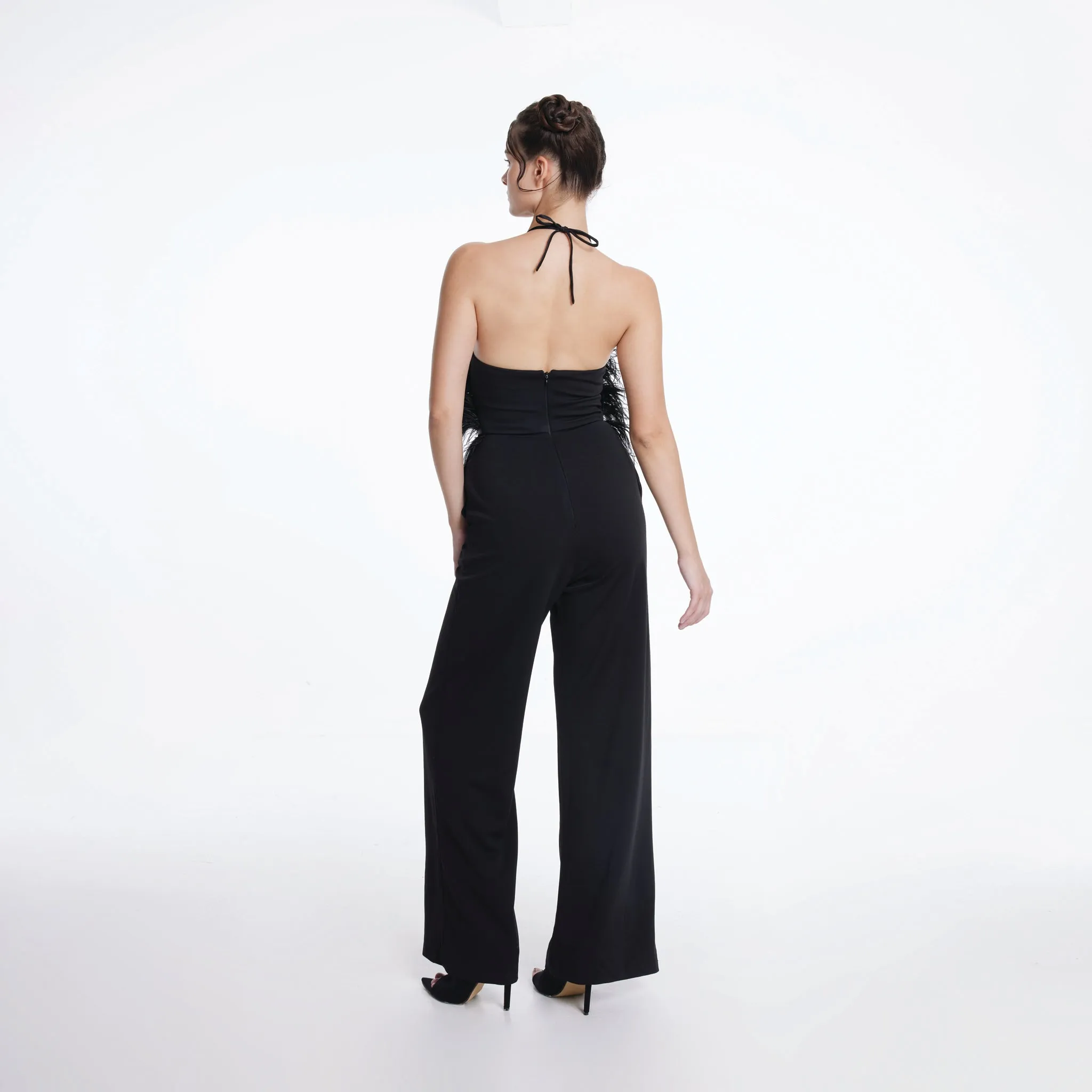 Feathered Halter Jumpsuit