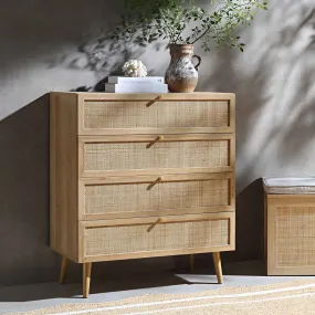 Frances Woven Rattan Tall Chest of 4 Drawers, Natural