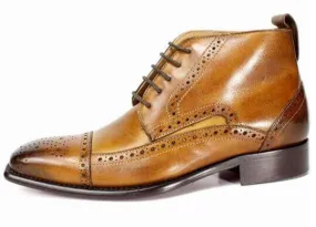 Handmade Men’s Ankle High Leather Cap Toe Brogue Boots Men’s Brown Chukka Lace Up Boots