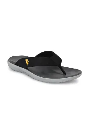 Hitz Men's Black Open Toe Casual Slippers