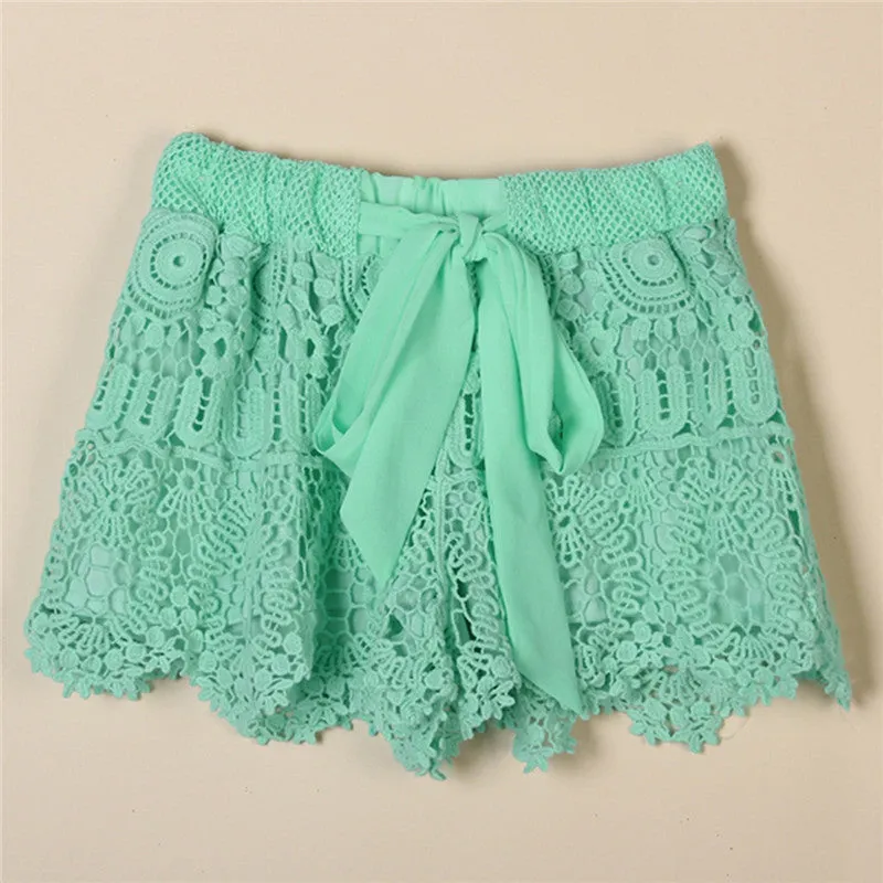 Lace Drawstring Hollow Out Shorts