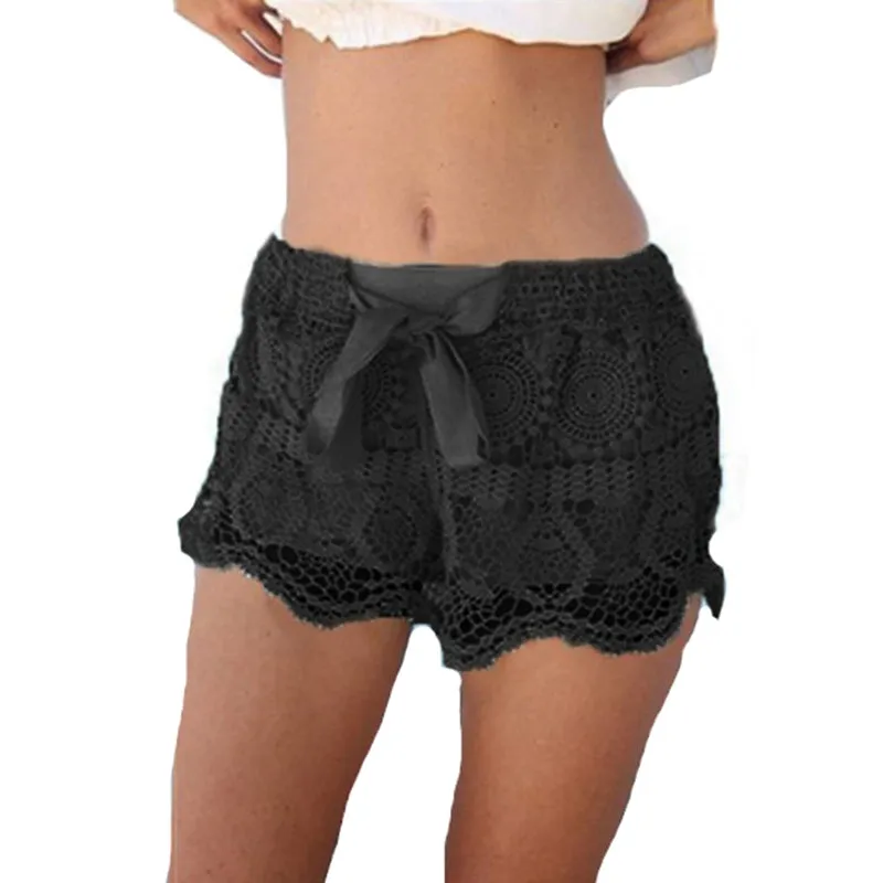 Lace Drawstring Hollow Out Shorts