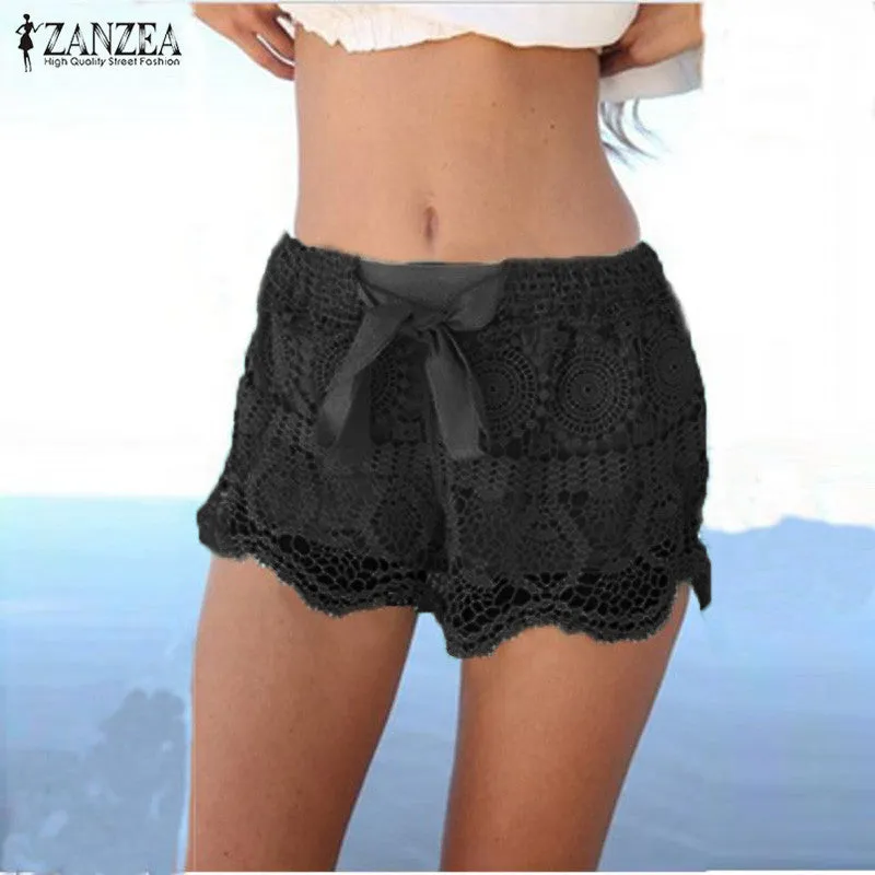 Lace Drawstring Hollow Out Shorts