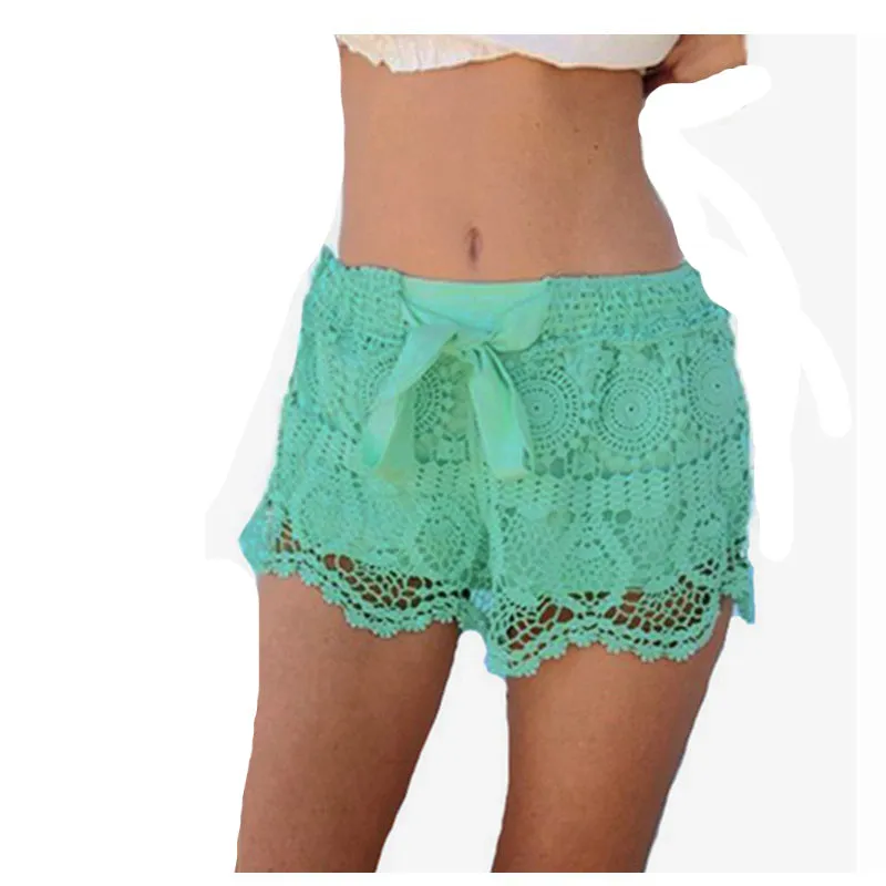 Lace Drawstring Hollow Out Shorts