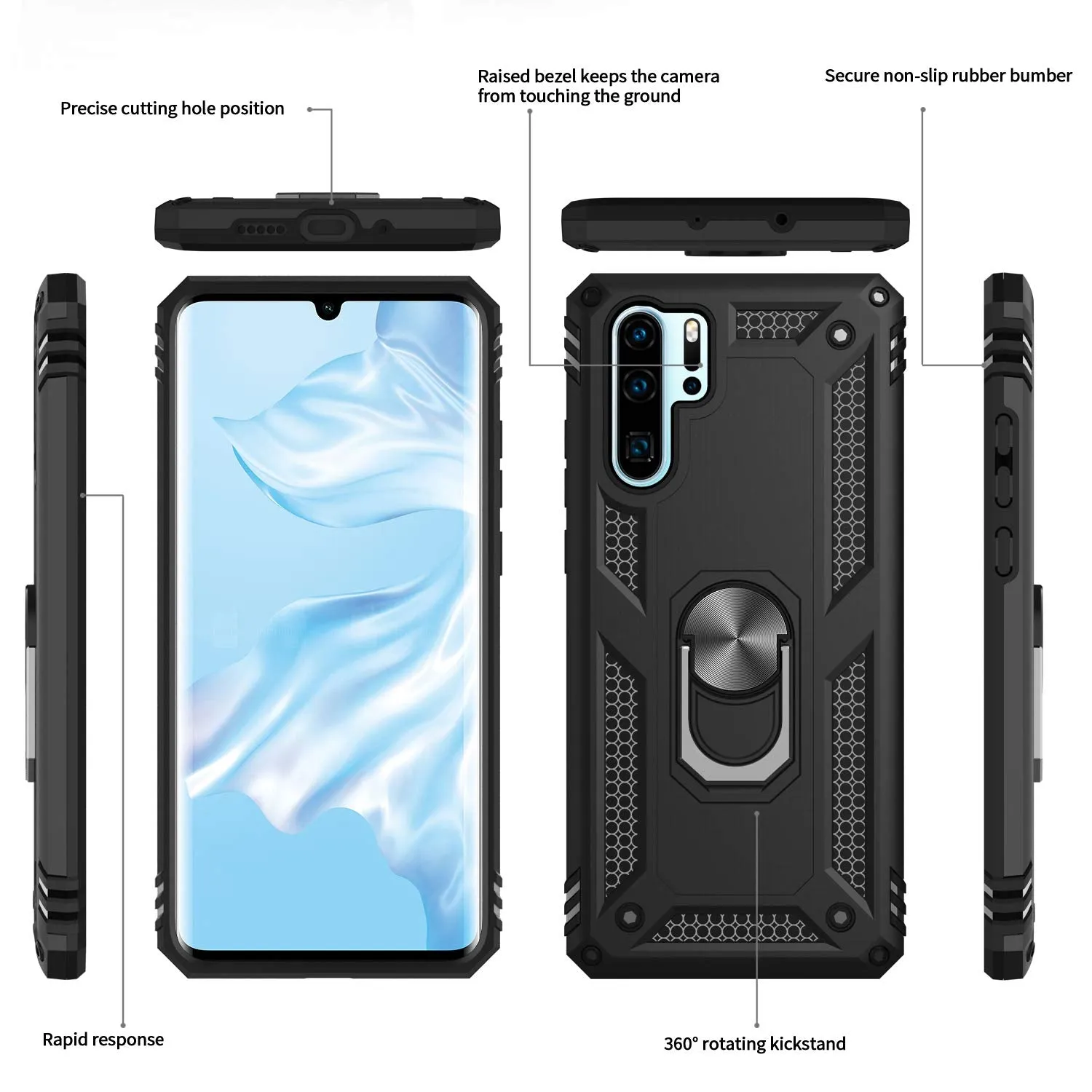 LeYi Huawei P30 Pro Case with Ring Holder Kickstand, Full Body Protective Silicone TPU Gel Personalised Shockproof Tough Armour Phone Cover