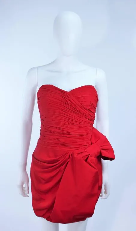 MARCHESA NOTTE Lipstick Red Cocktail Dress with Bow Size 6