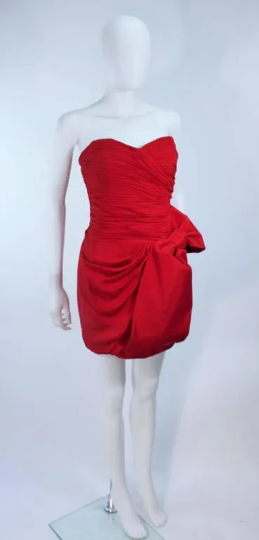 MARCHESA NOTTE Lipstick Red Cocktail Dress with Bow Size 6