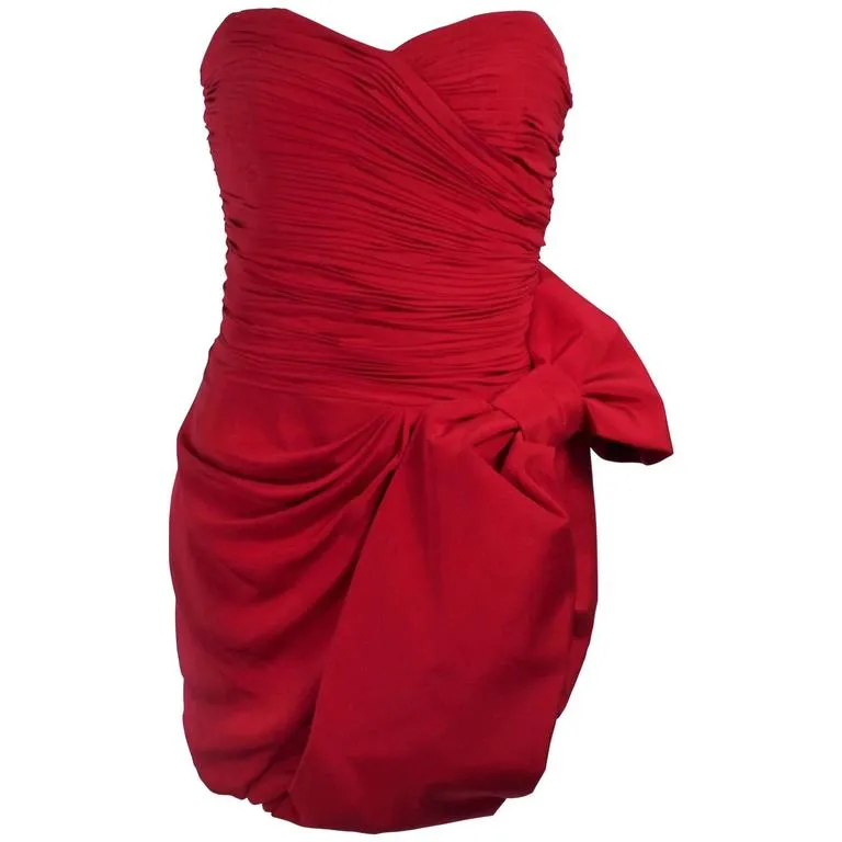 MARCHESA NOTTE Lipstick Red Cocktail Dress with Bow Size 6