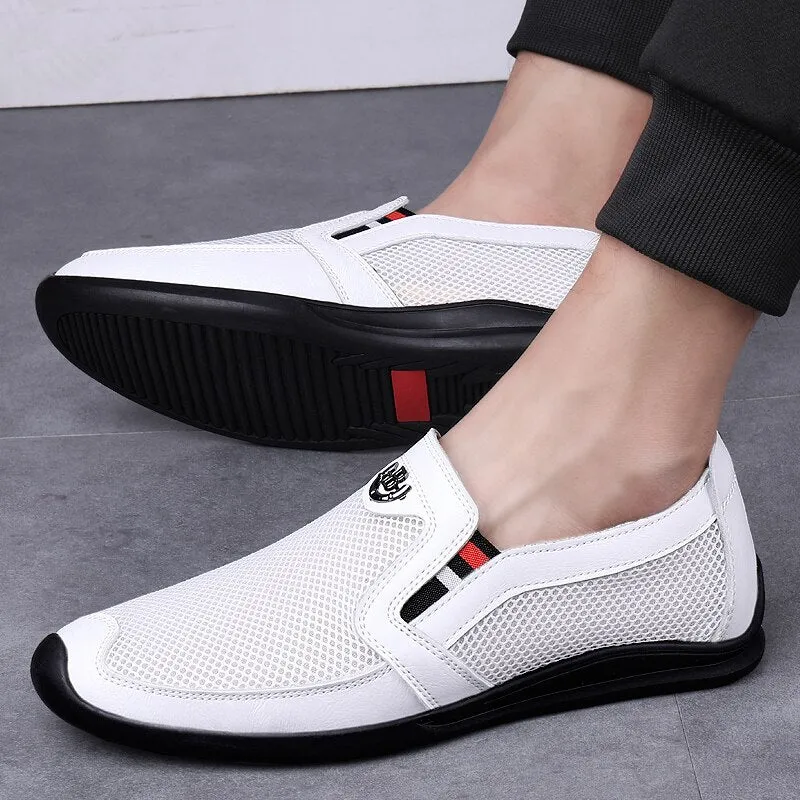 Men's Genuine Leather Pointed Toe Slip-On Closure Casual Shoes