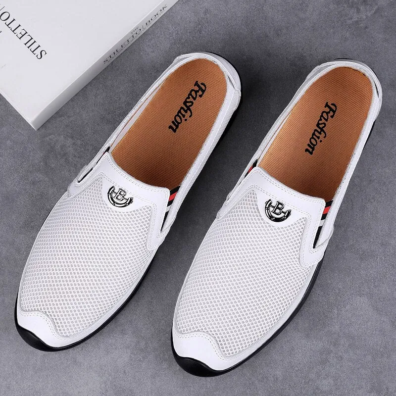 Men's Genuine Leather Pointed Toe Slip-On Closure Casual Shoes