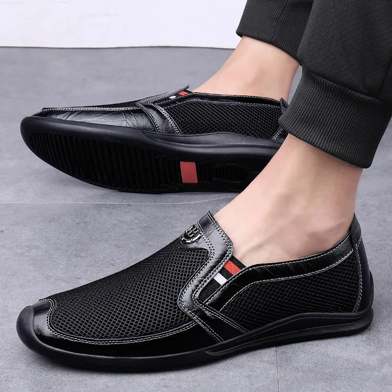 Men's Genuine Leather Pointed Toe Slip-On Closure Casual Shoes