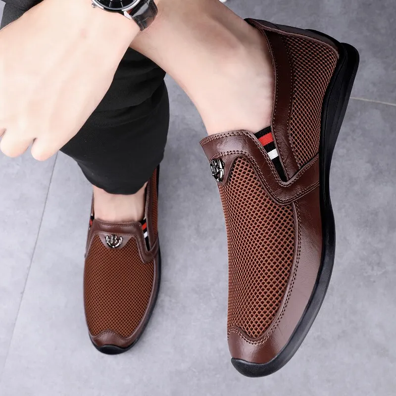 Men's Genuine Leather Pointed Toe Slip-On Closure Casual Shoes