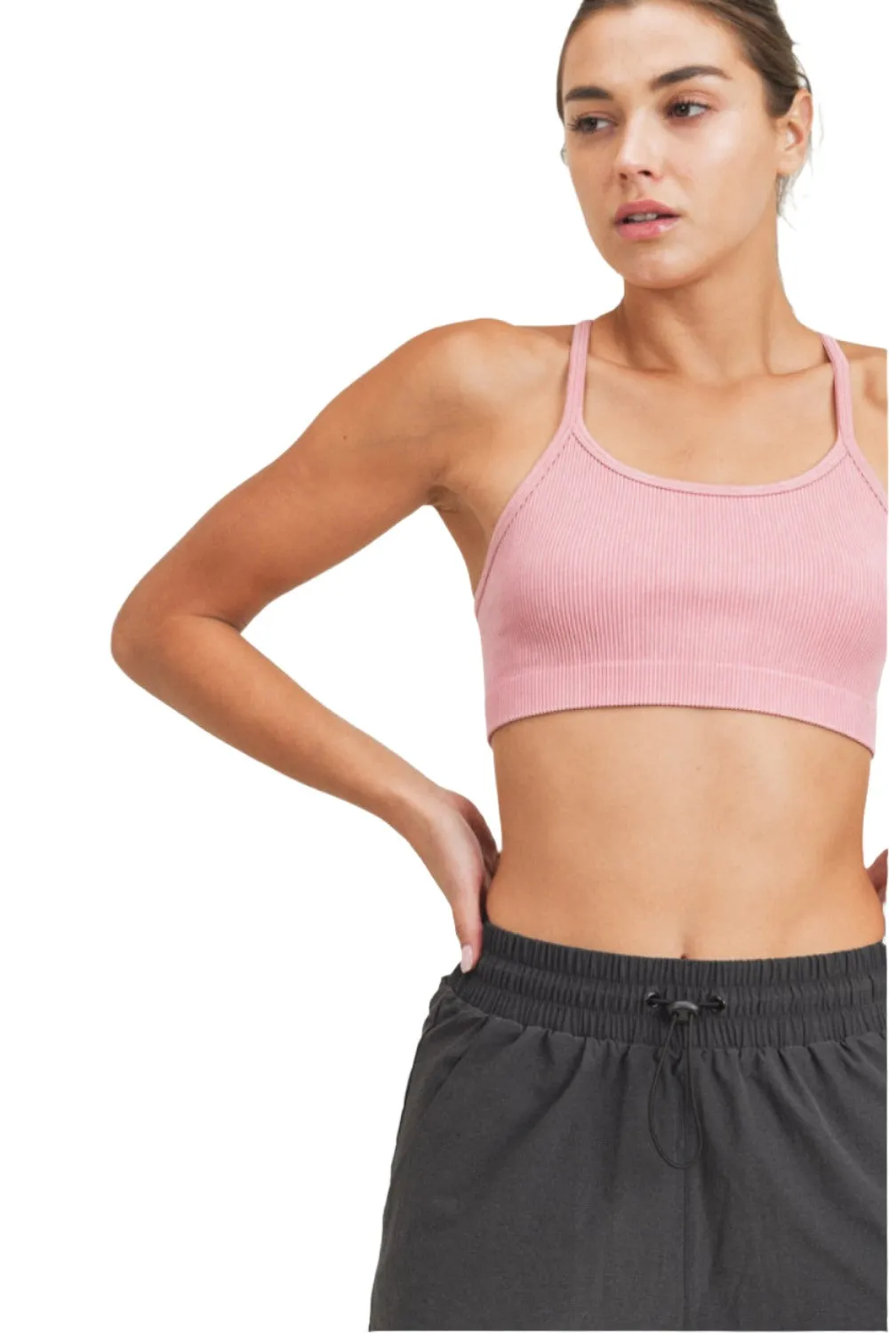 Mono B Rib Seamless Mineral-Washed Sports Bra AT3016