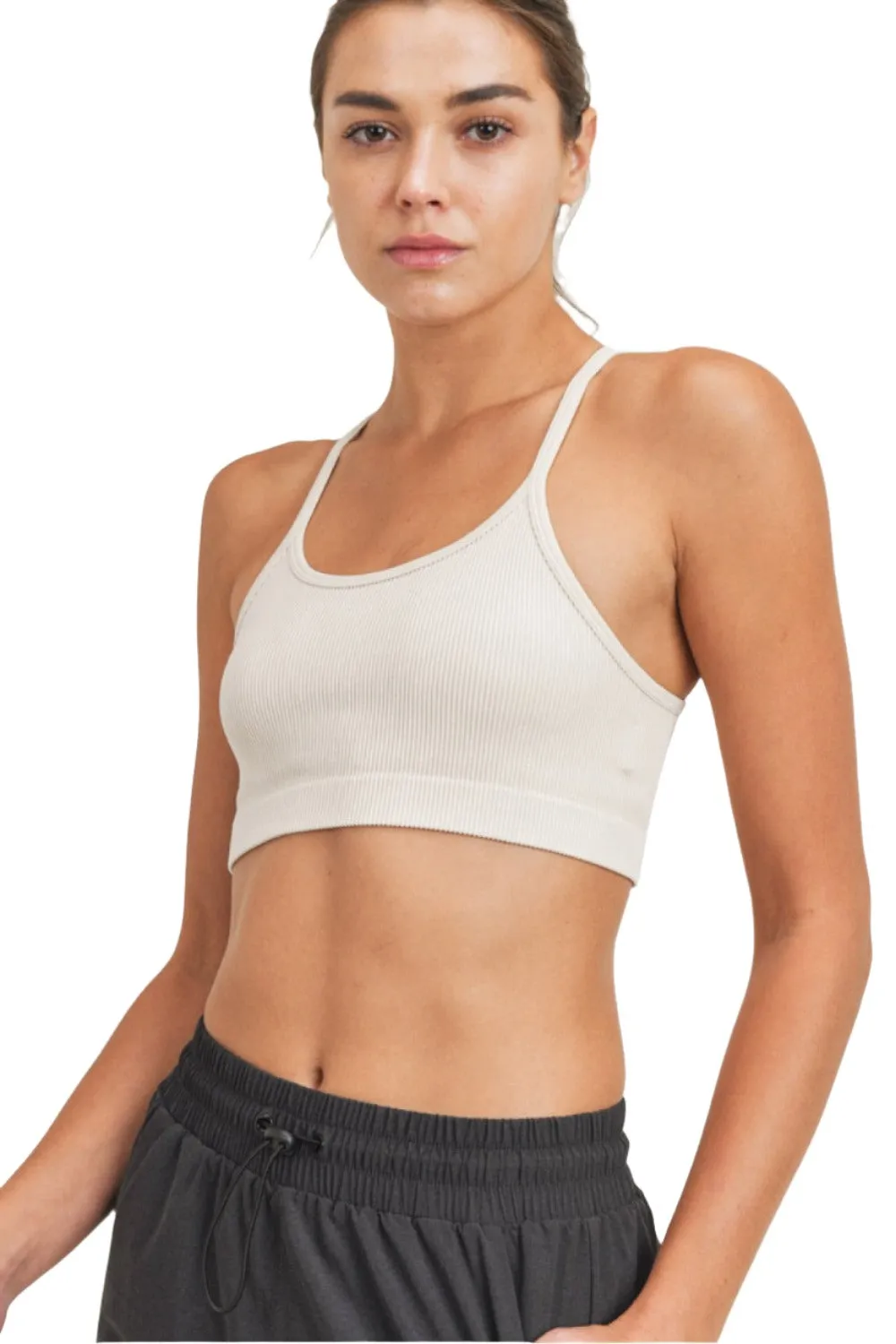 Mono B Rib Seamless Mineral-Washed Sports Bra AT3016