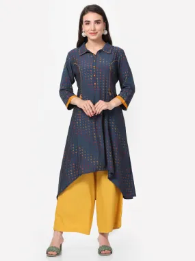 Navy Blue Geometrical Printed Kurta