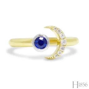 Open Ring with Sapphire and Diamond