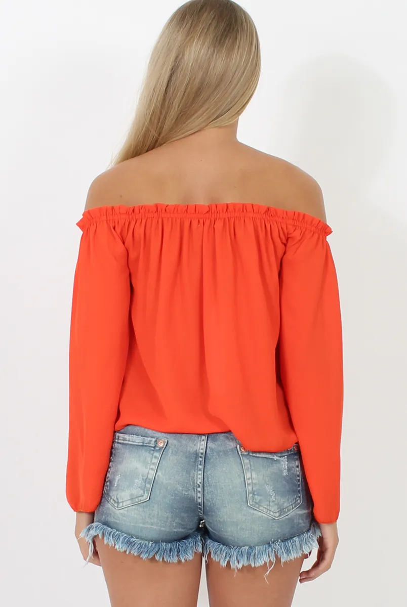 Orange Bardot Three Quarter Bell Sleeve Crop- Chantelle